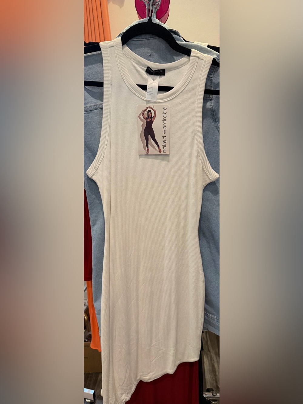 naked wardrobe white Ribbed Midi Tank Dress